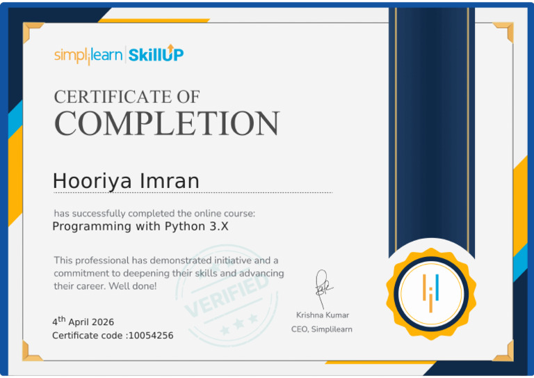 Simple Learn Certificate! Hooriya (2) | PDF