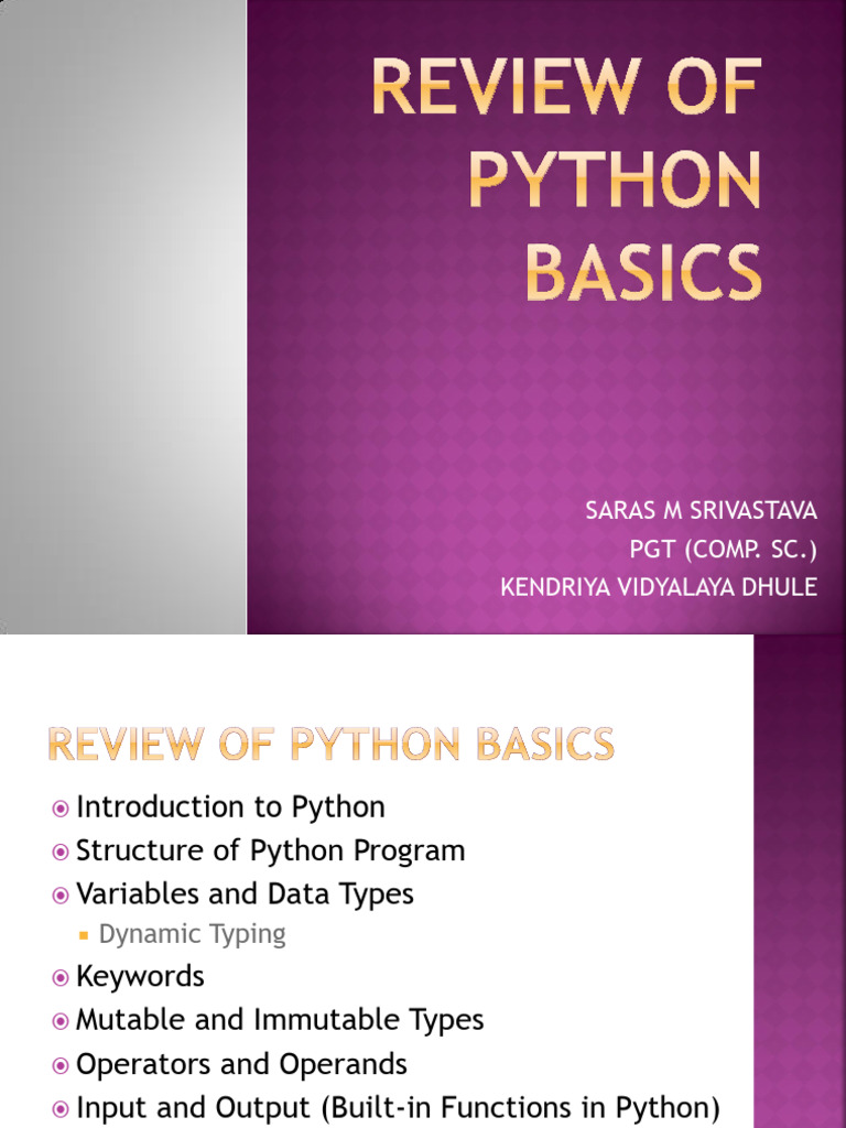 Class 12 - Review of Python Basics | PDF | Control Flow | Data Type