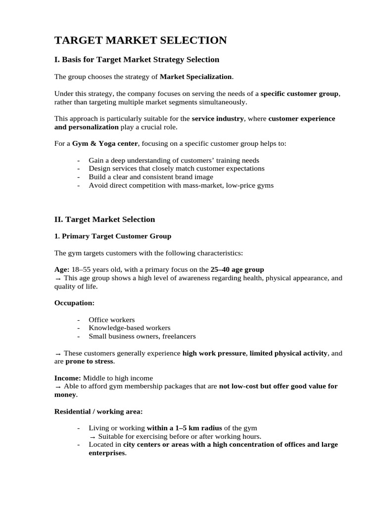 Target Market Selection | PDF | Physical Fitness | Determinants Of Health
