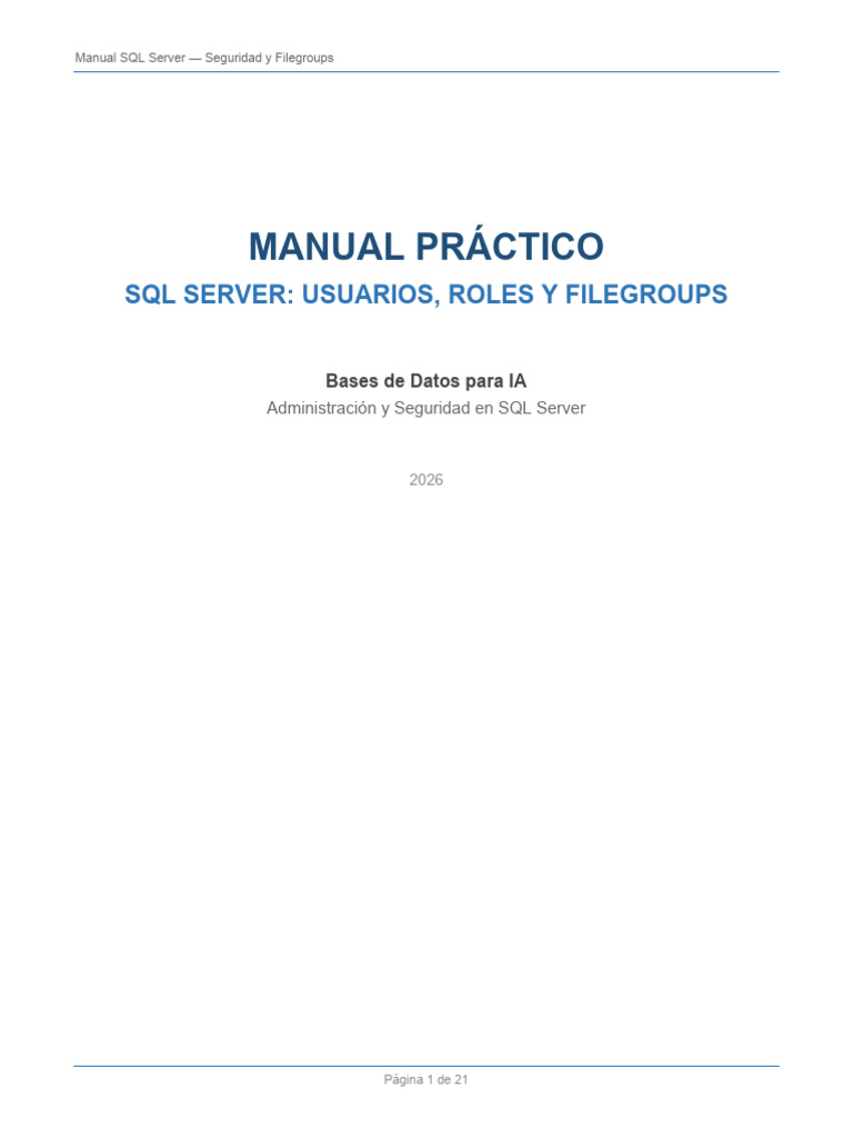 Manual SQLServer IA | PDF | Servidor SQL de Microsoft | Autenticación
