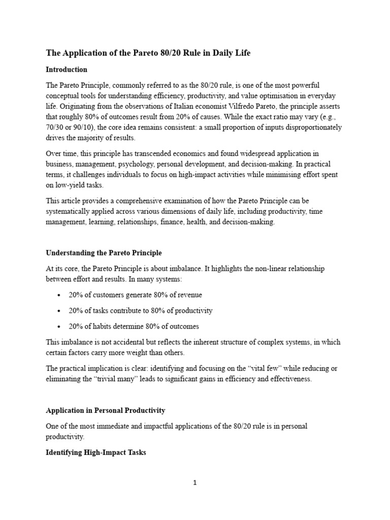 The Application of the Pareto Principles in Daily Living | PDF | Pareto ...