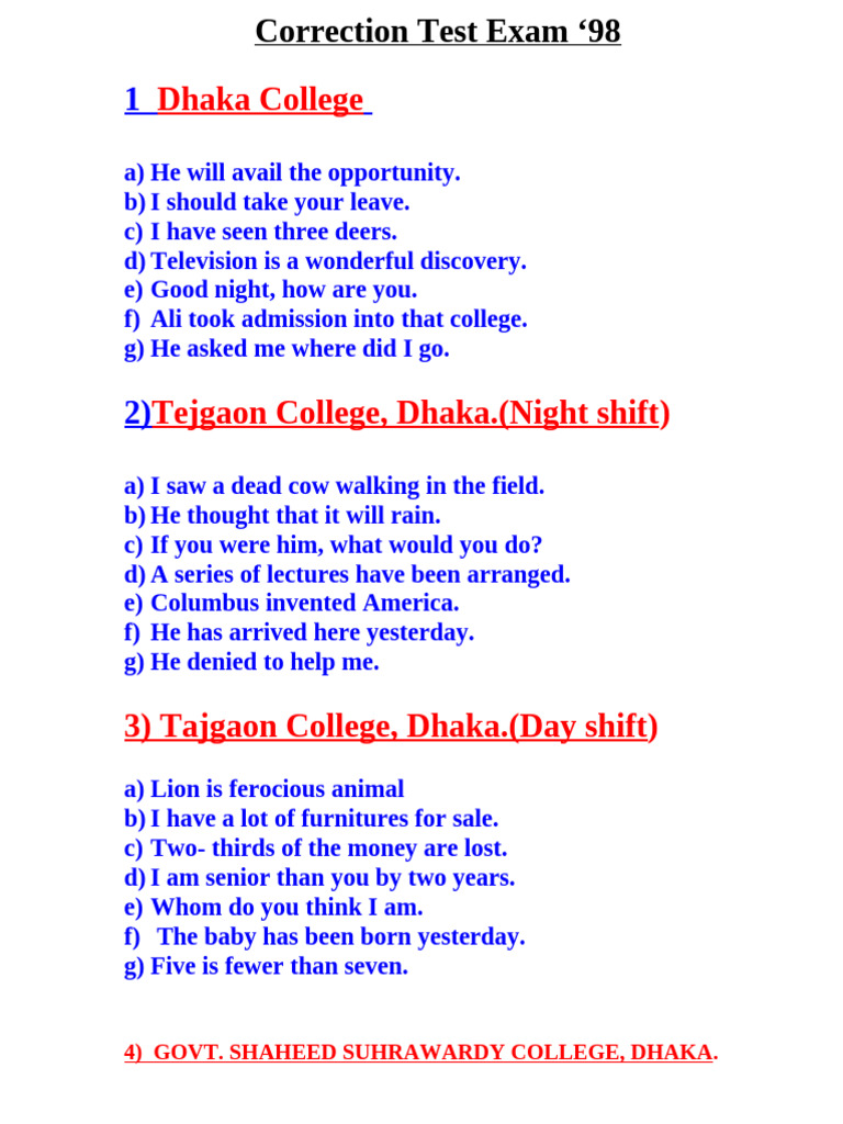 Correction Test Exam '98 | PDF