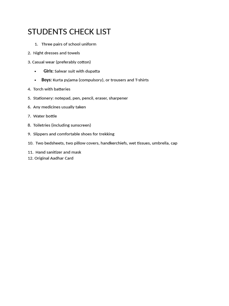 Students Check List | PDF