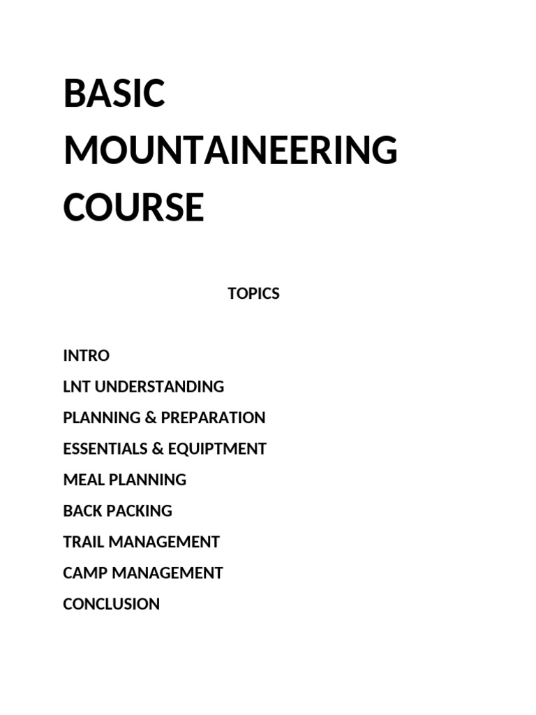 BASIC MOUNTAINEERING COURSE | PDF | Camping