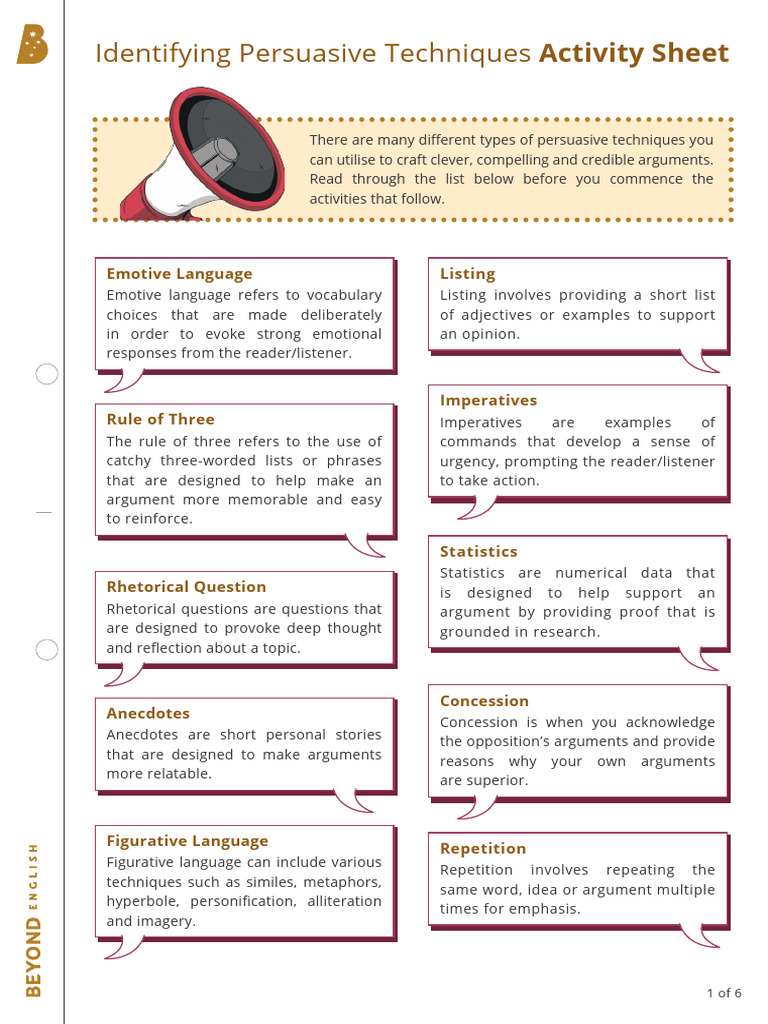 Identifying Persuasive Techniques Activity Sheet | PDF | Rhetoric ...