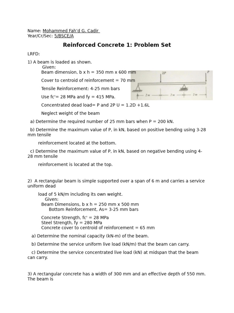 Rc1 Prob Set | PDF | Beam (Structure) | Bending