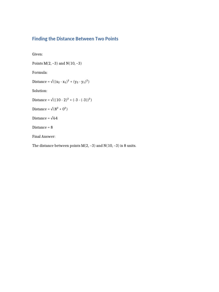 Finding Distance Between Two Points | PDF