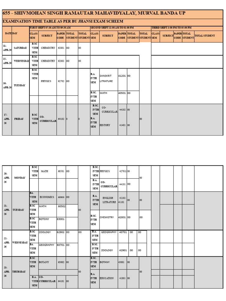 Nep Sum Sem Exam Time Table Apr 2025-26 | PDF | Educational Stages ...