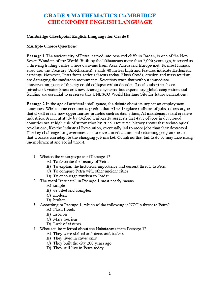 Checkpoint Practice Exam I English Language | PDF | Artificial ...