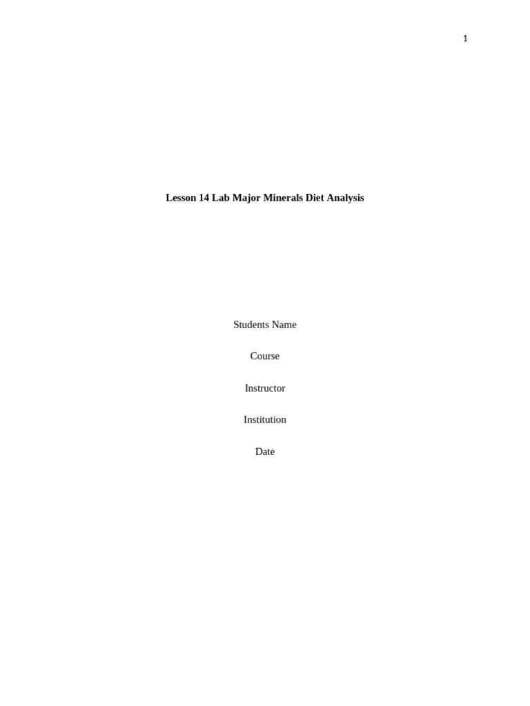 Lesson 14 Lab Major Minerals Diet Analysis | PDF | Potassium | Chemistry