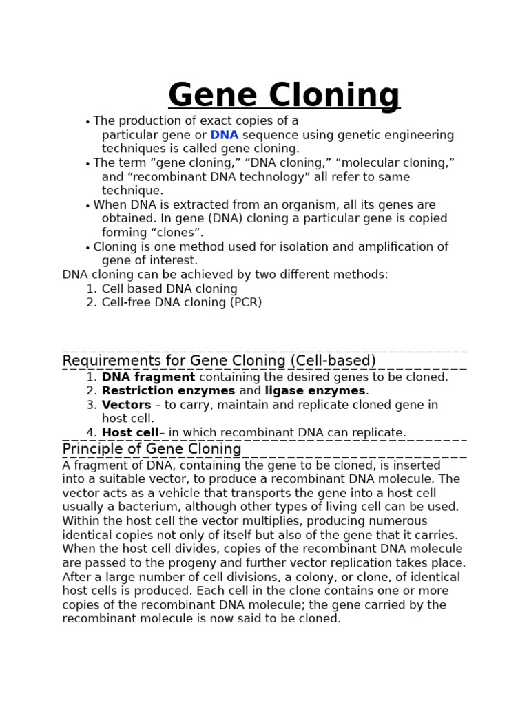 Gene Cloning | PDF | Molecular Cloning | Vector (Molecular Biology)