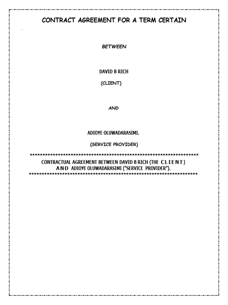 Contract Agreement Between David b Rich and Abioye Oluwadarasimi | PDF ...