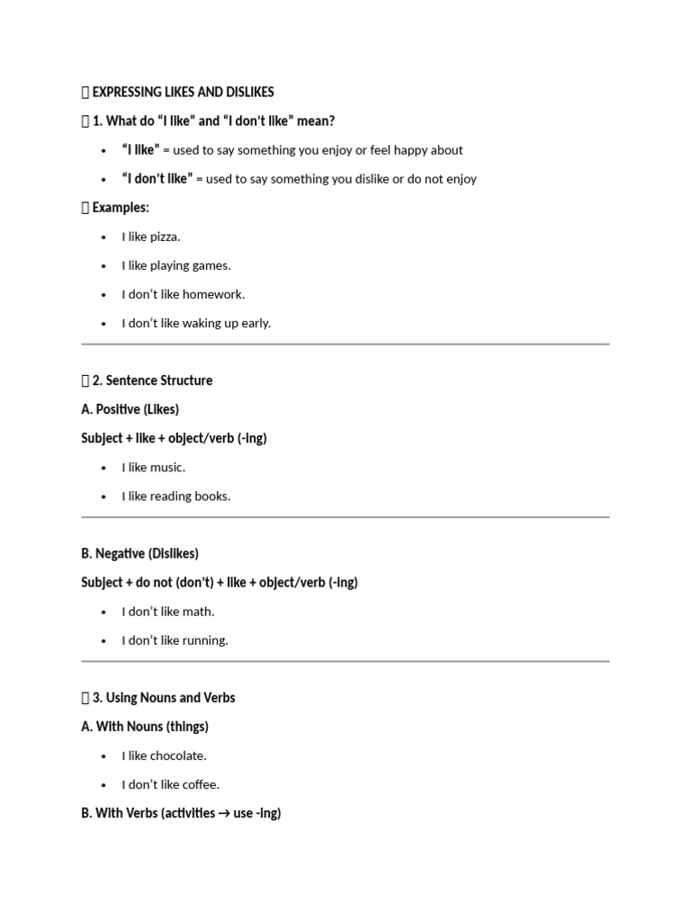 01 ? Expressing Likes and Dislikes El | PDF