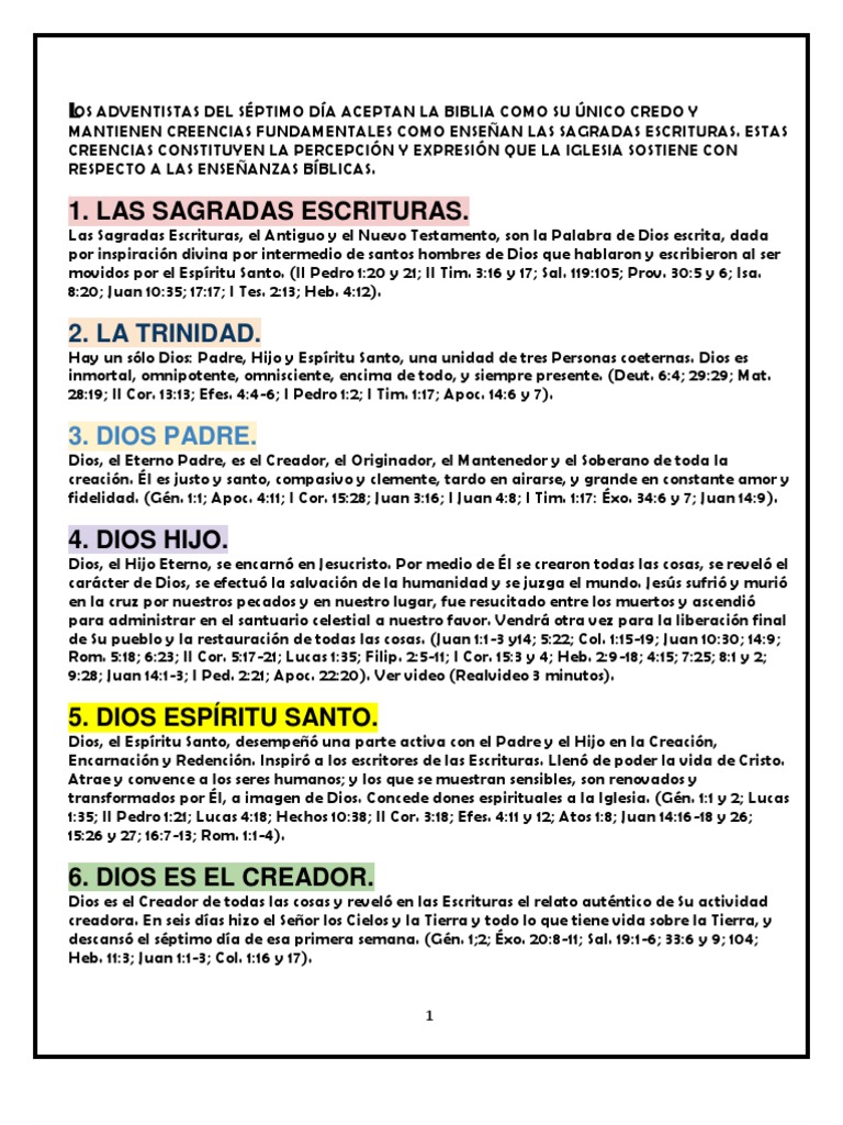 Resumen de las 28 creencias adventistas | PDF | eucaristía | Cristo ...