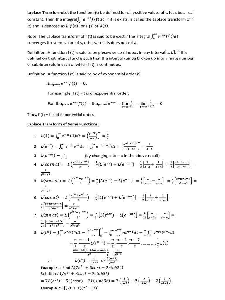 Laplace Transform | PDF | Function (Mathematics) | Exponential Function
