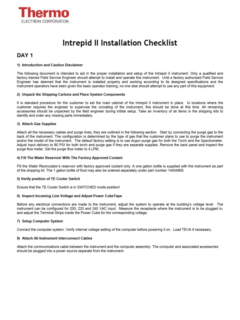 Intrepid 2 Installation Checklist Text - Final | PDF | Power Supply ...