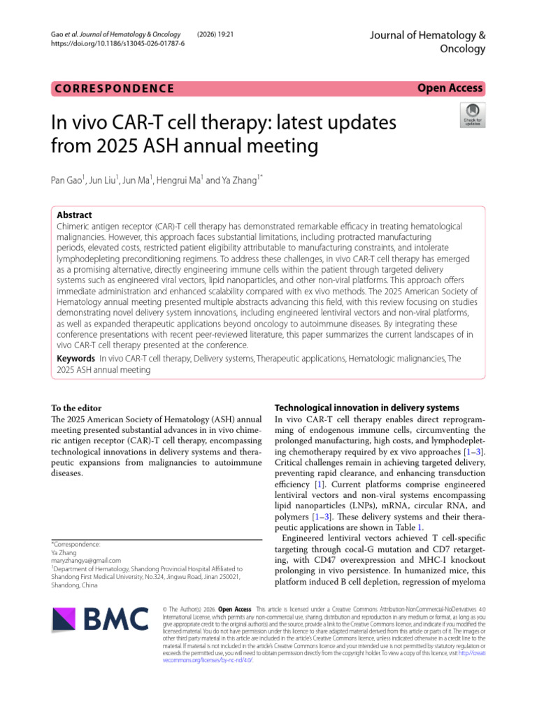 In Vivo CAR-T Cell Therapy | PDF | B Cell | Viral Vector