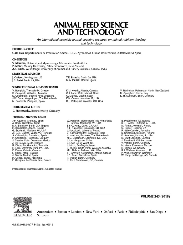 Editorial Board 2018 Animal Feed Science and Technology | PDF