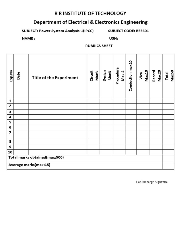 PSA-1 Lab Rubric Sheet | PDF