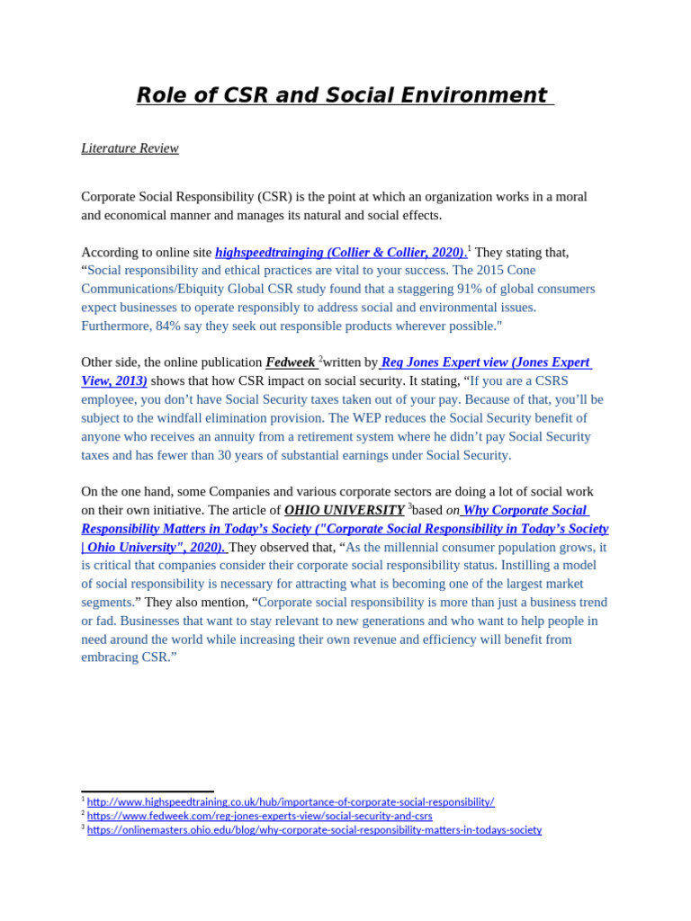Role of CSR & Social Environment | PDF | Corporate Social ...