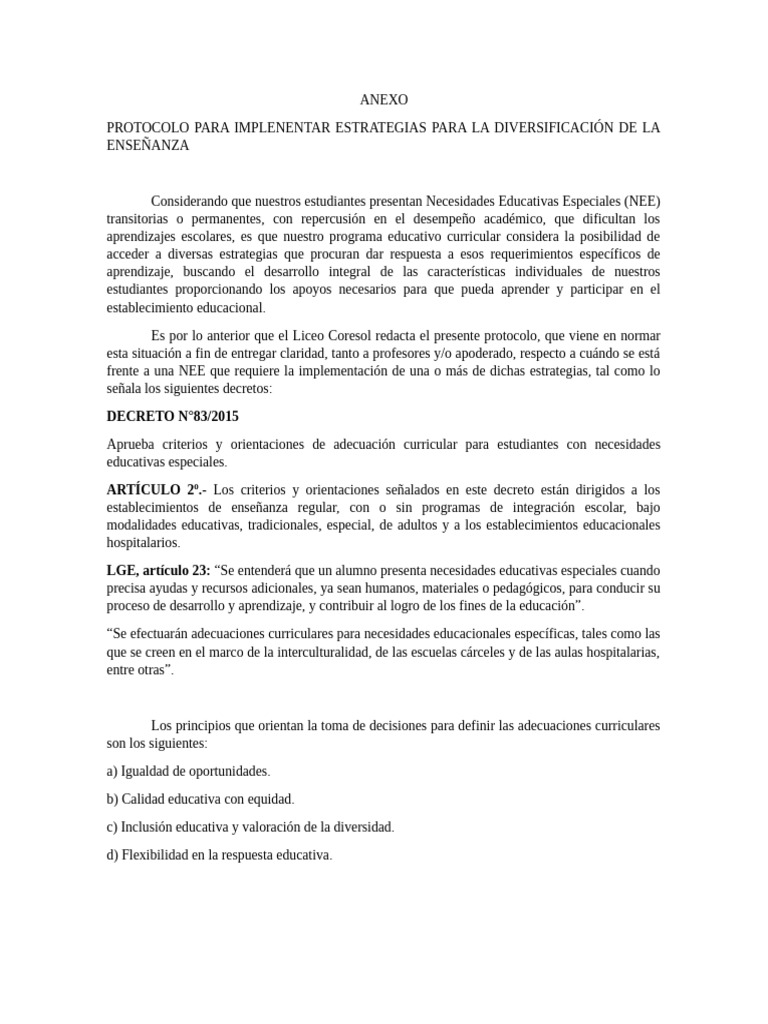 Protocolo NEE | PDF | Plan de estudios | Evaluación