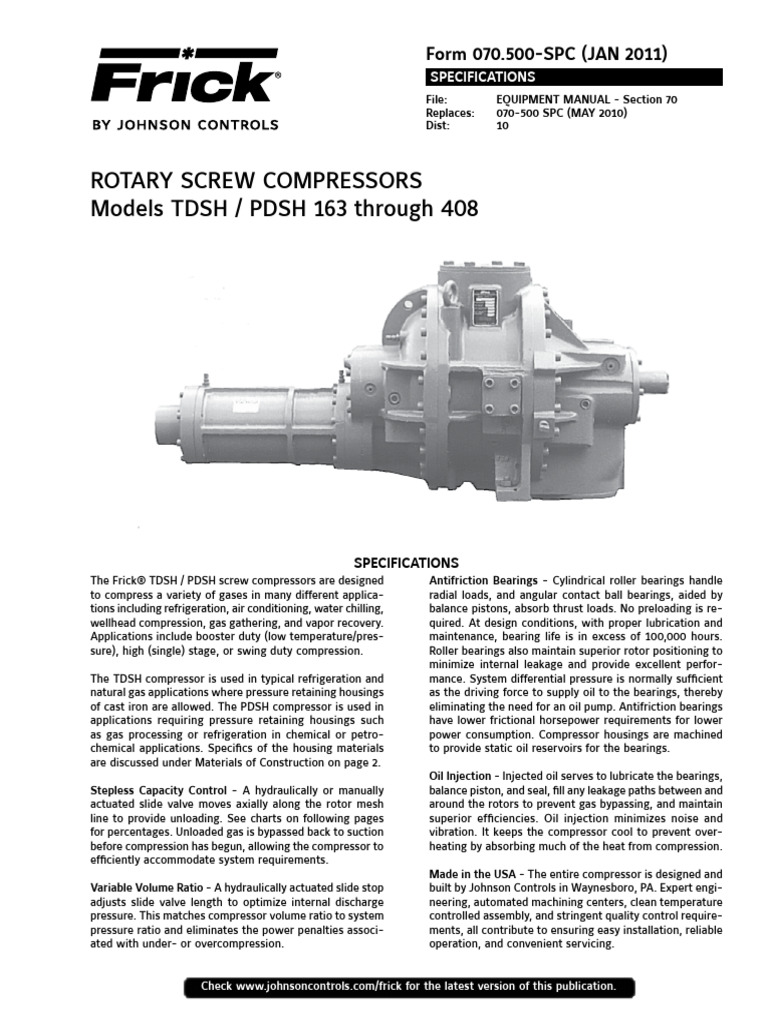 Rotary Screw Compressor Frick | PDF | Bearing (Mechanical) | Machines