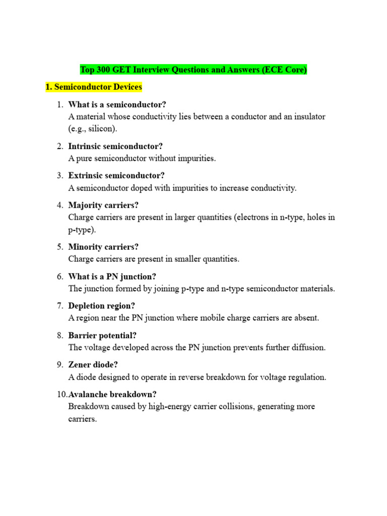 Top 300 GET Interview Questions and Answers | PDF | Electronic ...
