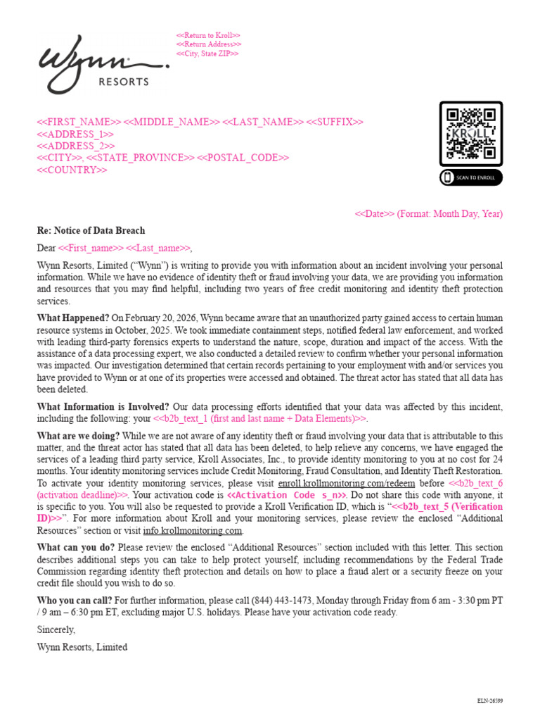Wynn - Appendix a - Sample Notice Letter - All Personnel_0 | PDF ...