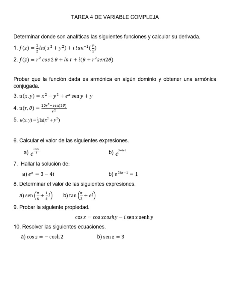 Tarea 4 de Variable Compleja | PDF