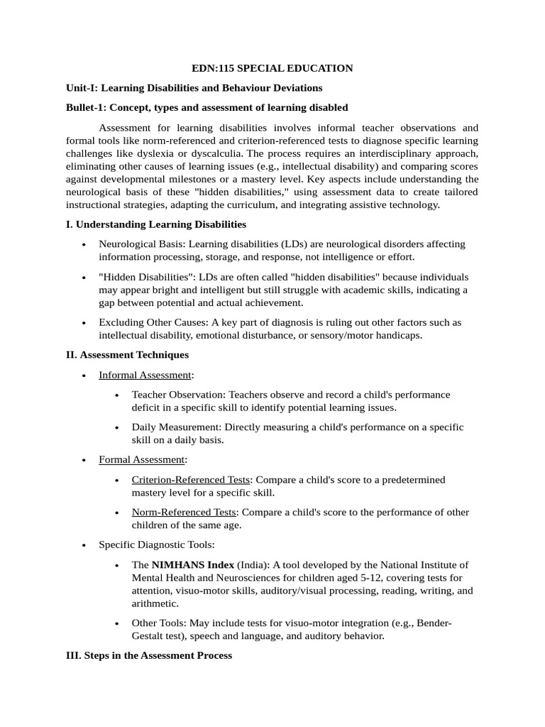 Special Education Note | PDF | Learning Disability | Individualized ...