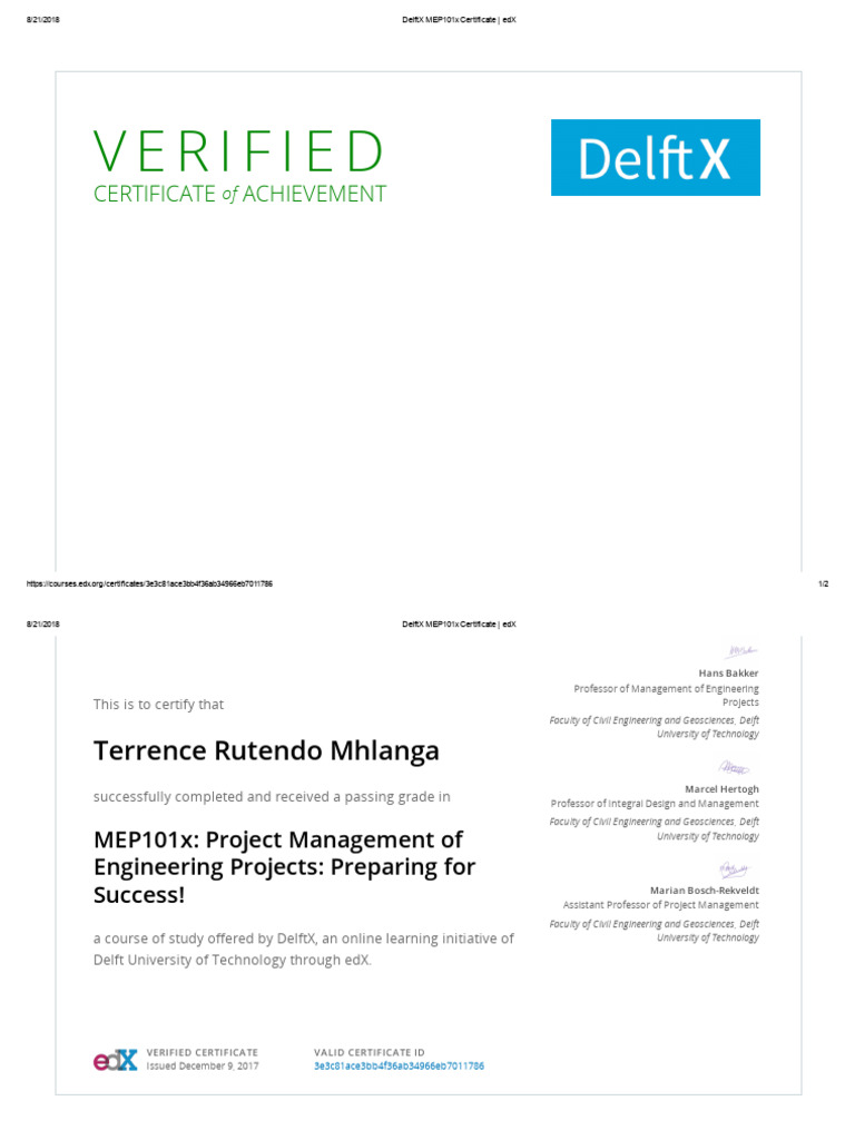 Projects Management Certificate edu | PDF