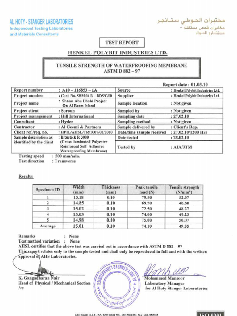 Bitustick R 3000 Test Report | PDF