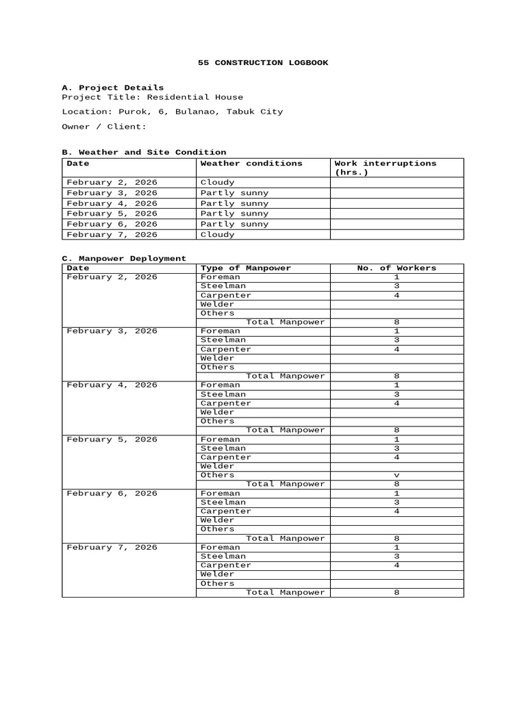 Construction Logbook Week 2 | PDF | Civil Engineering | Building ...
