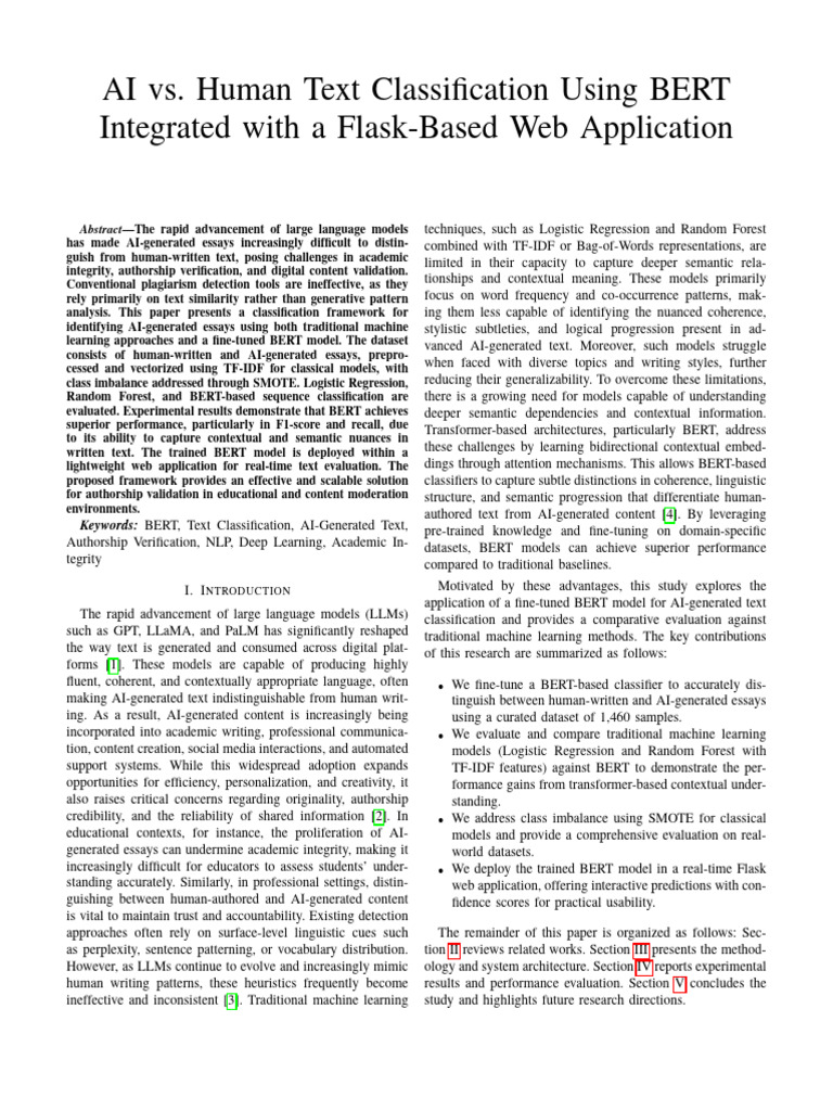 AI vs Human Text Classification Using BERT | PDF | Artificial ...