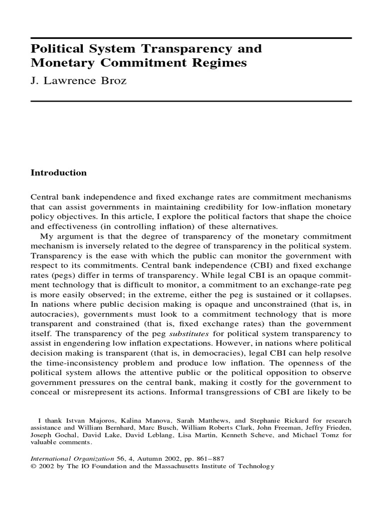 Political System Transparency and Monetary Commitment Regimes | PDF ...