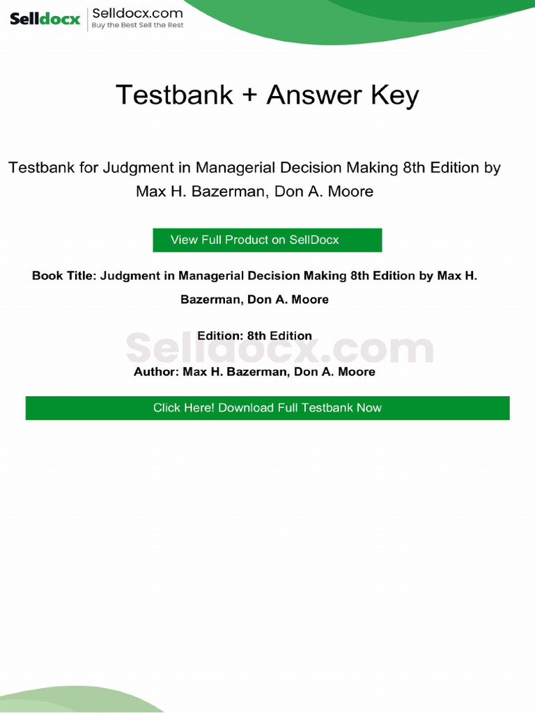 Testbank For Judgment in Managerial Decision Making 8th Edition by