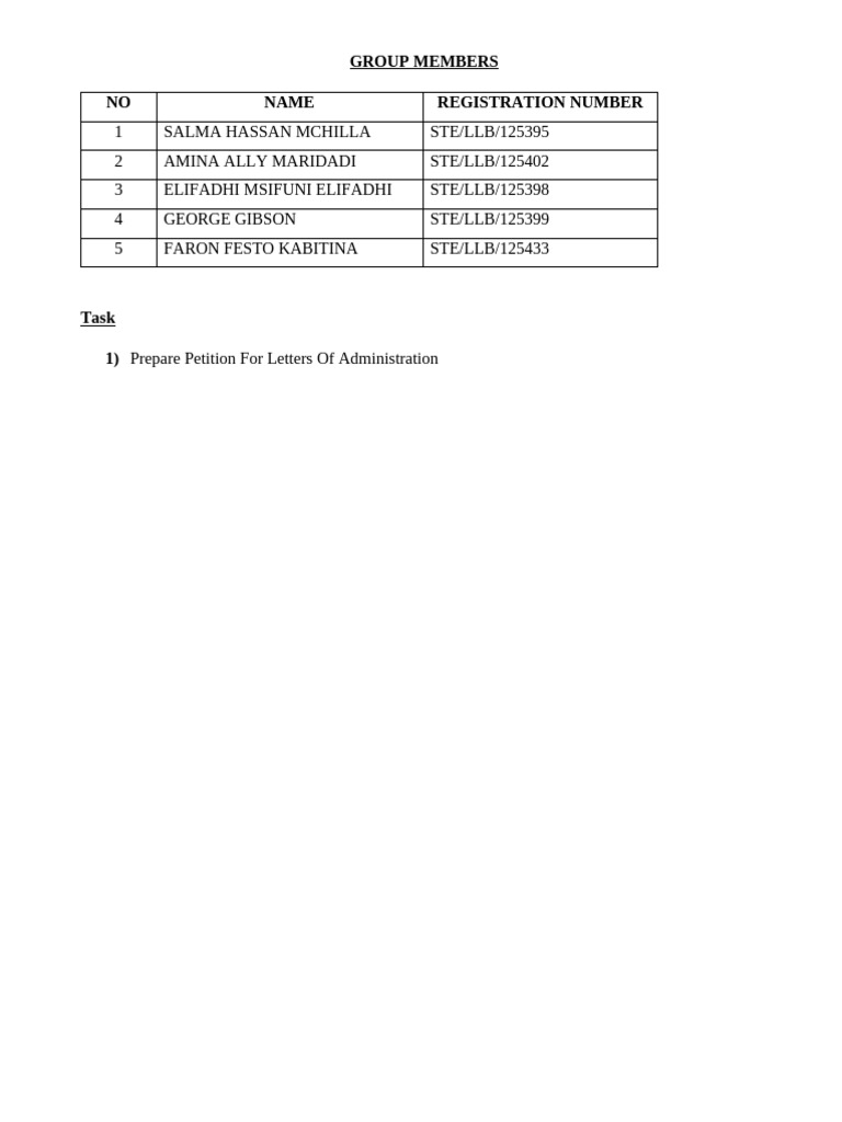 Group No1 Petition For Letters of Administration | PDF | Probate ...