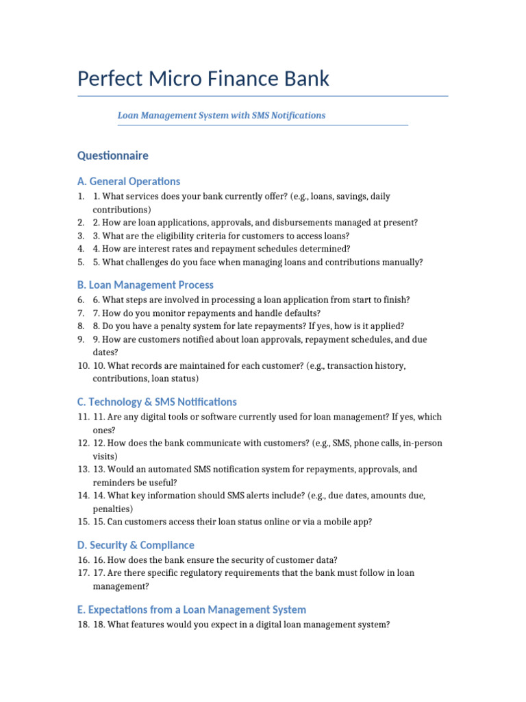 Perfect MicroFinance Questionnaire | PDF