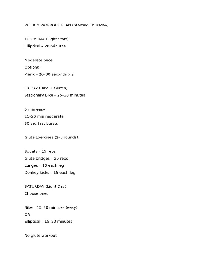 Weekly Workout Plan | PDF