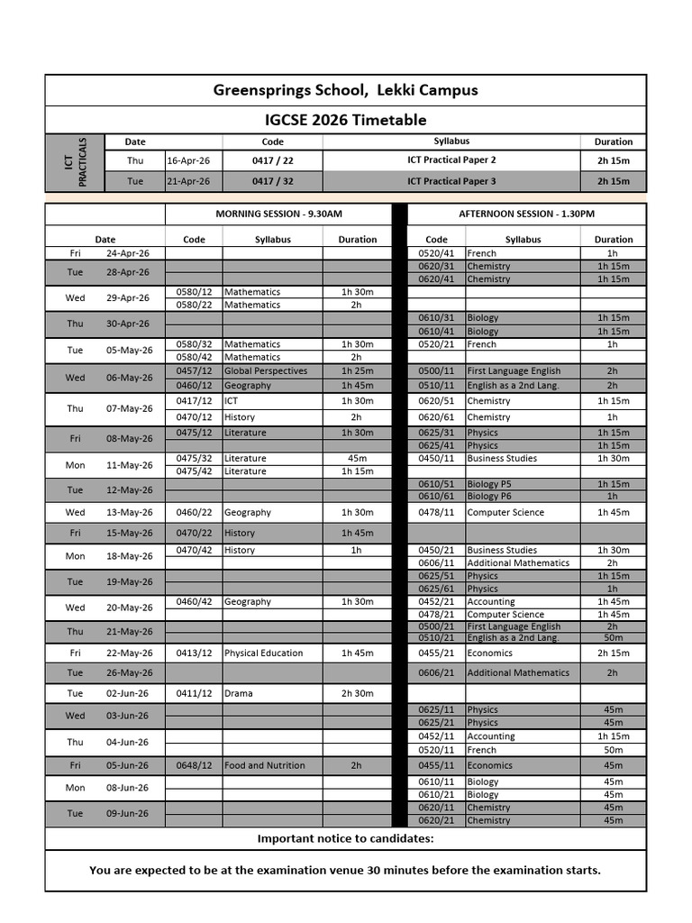 IGCSE 2026 Exam Timetable | PDF | Student Assessment And Evaluation ...