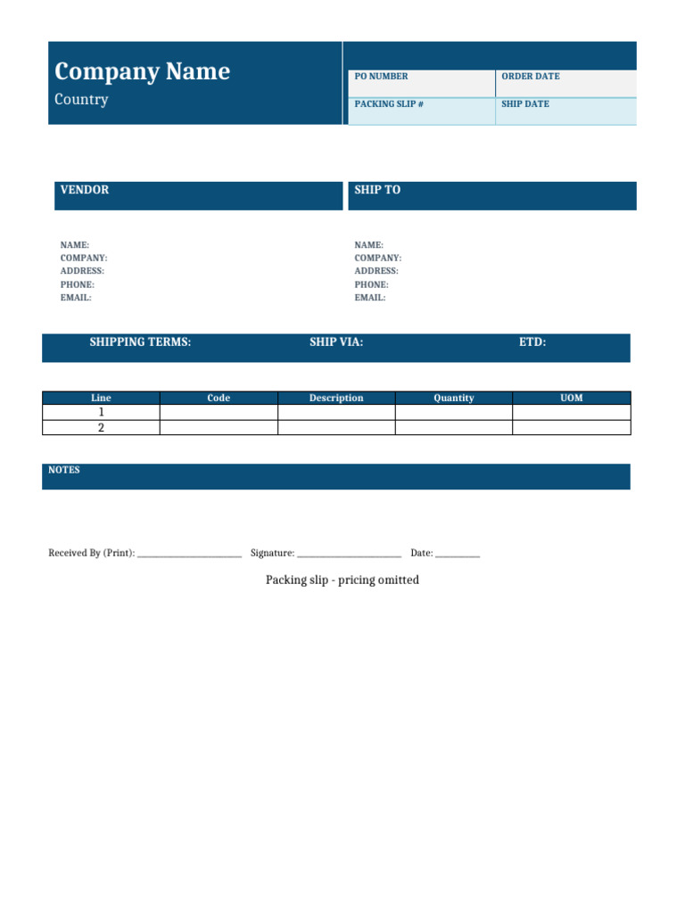 Packing Slip PO | PDF