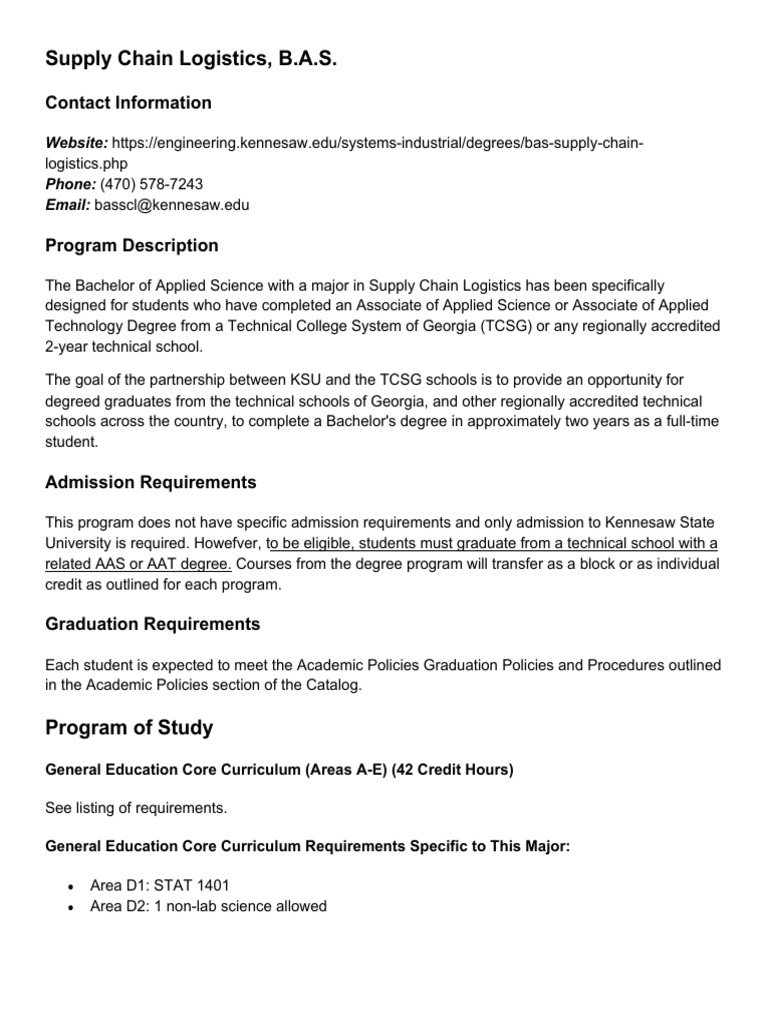 Supply Chain Logistics BAS | PDF