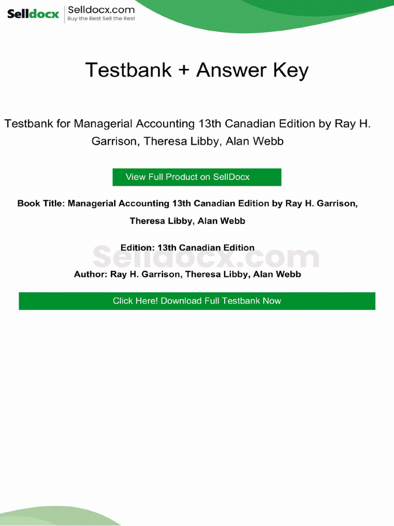 Solution Manual for Managerial Accounting 13th Canadian Edition by Ray ...