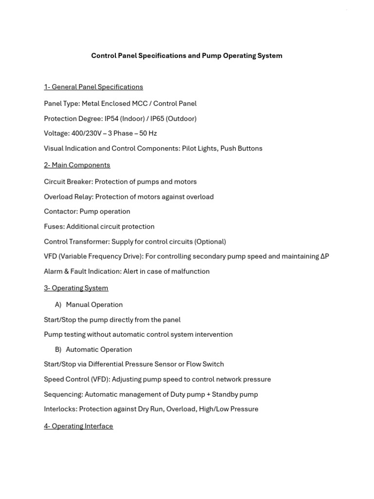 Chilled-water Pumps Control Panel Specifications En | PDF