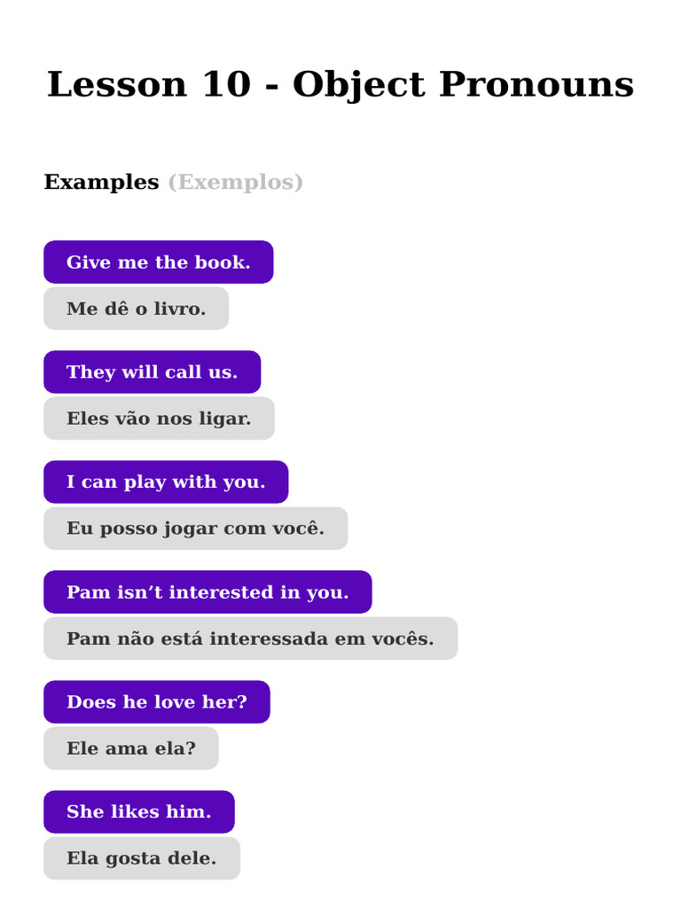 Grammar 10 - Object Pronouns. Super Aulão de Inglês! | PDF | Gravação ...