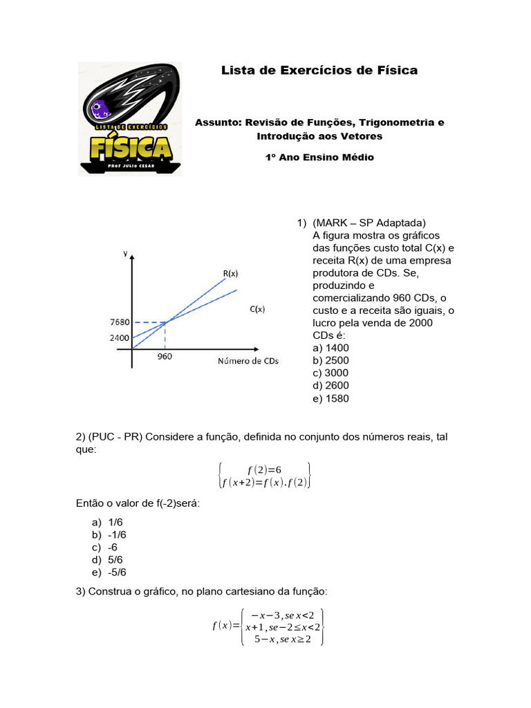 Lista Física 1 Ano | PDF