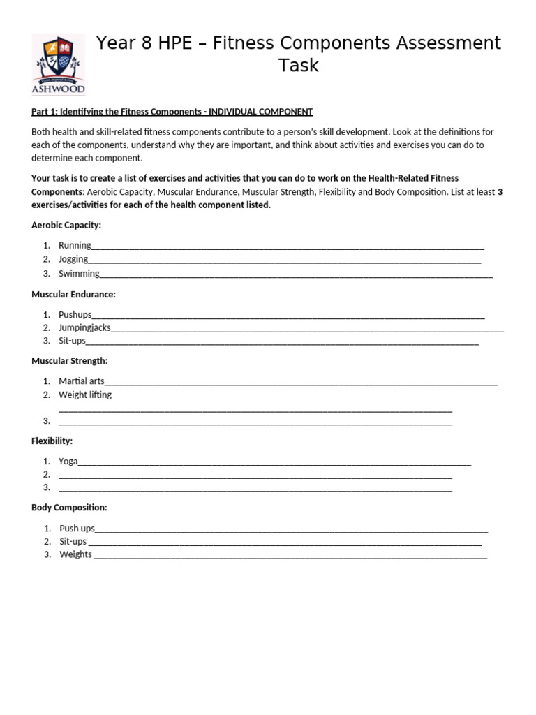 Fitness Components Assessment Task (2) (2) Copy | PDF | Physical ...