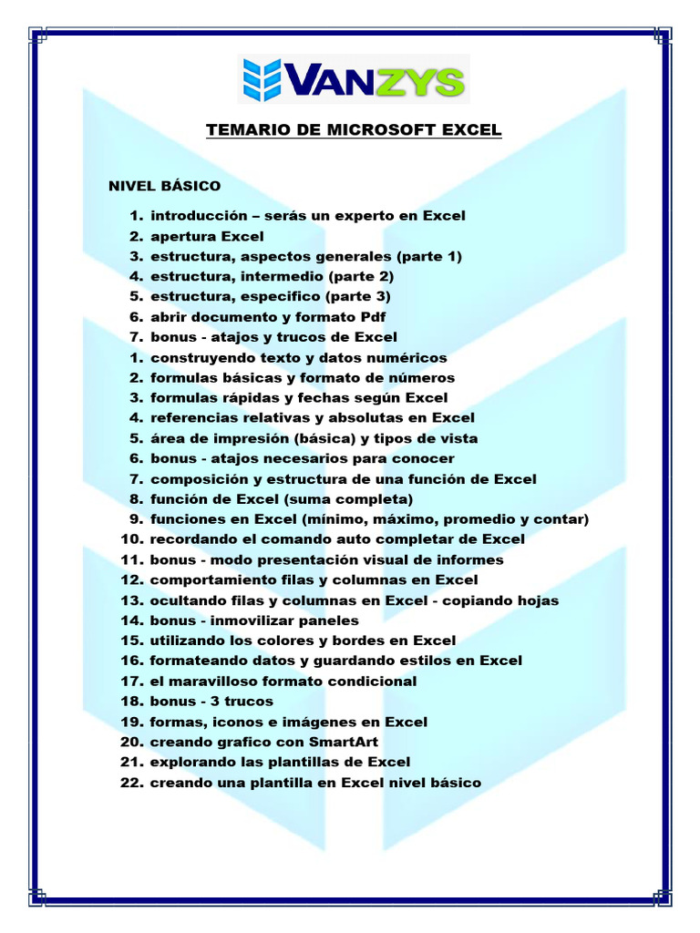 TEMARIO EXCEL | PDF | Microsoft Excel | Macro (informática)