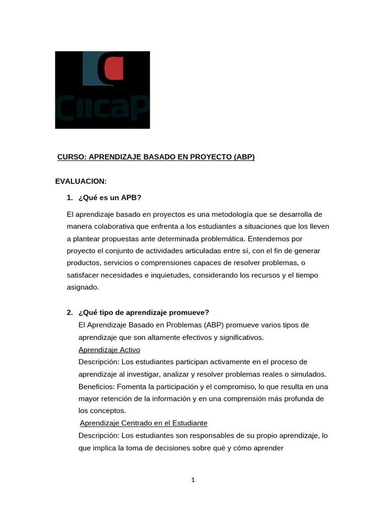 Curso Aprendizaje Basado en Proyecto | PDF | Evaluación | Aprendizaje