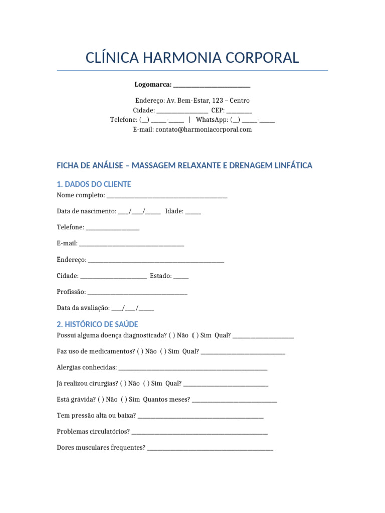Ficha Massagem Clinica-1 | PDF | Massagem | Gravidez